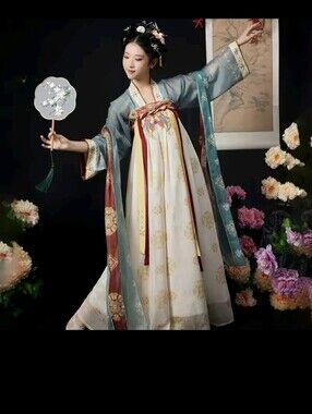 Tang Dynasty Traditional Style ' Hanfu Dress in Teal and Cream